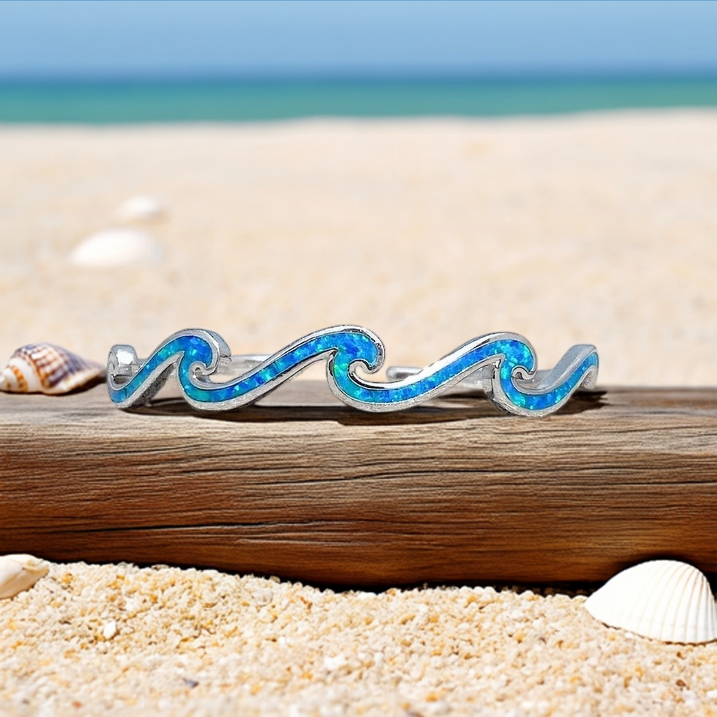 Wave Blue Opal Bangle 925s