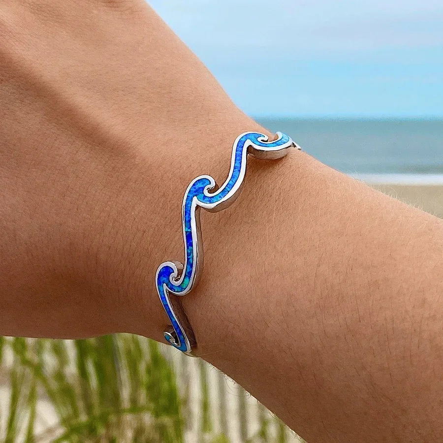 Wave Blue Opal Bangle 925s