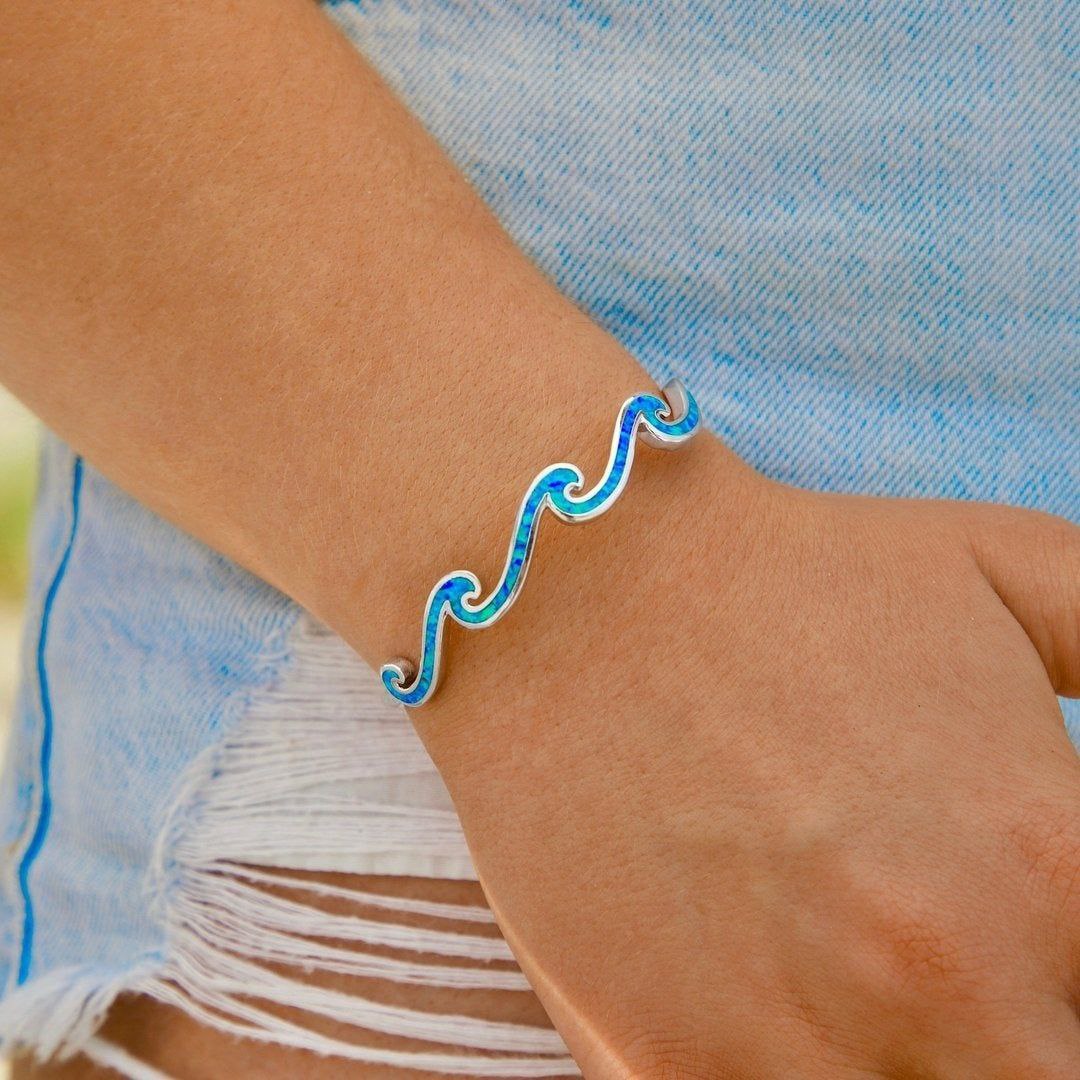 Wave Blue Opal Bangle 925s