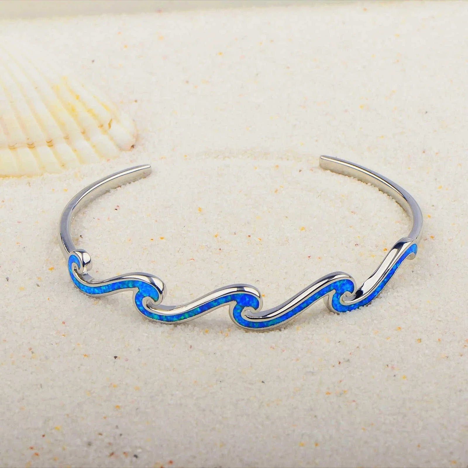 Wave Blue Opal Bangle 925s